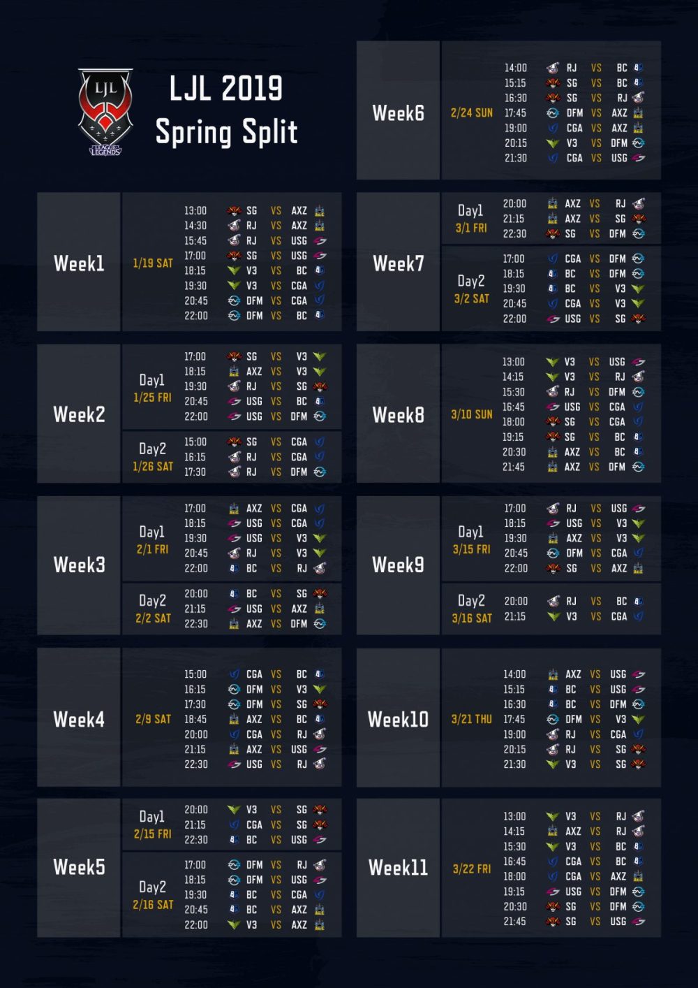 LJL宣布2019年新的特许经营权、时间表和奖金池