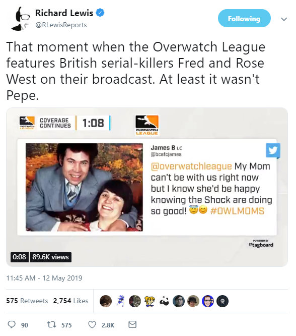 《守望先锋》联赛直播失误 刊登连续杀人犯照片