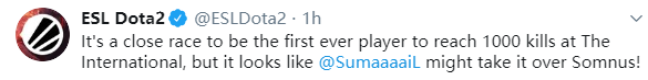 《DOTA2》Ti击杀数Sumail成功破千 Maybe紧随其后
