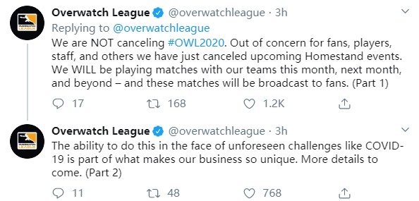 《守望先锋》联赛宣布取消3~4月线下活动 赛事改为直播