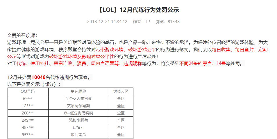 《英雄联盟》三个月封停26.7万违规玩家 代练超过13万名