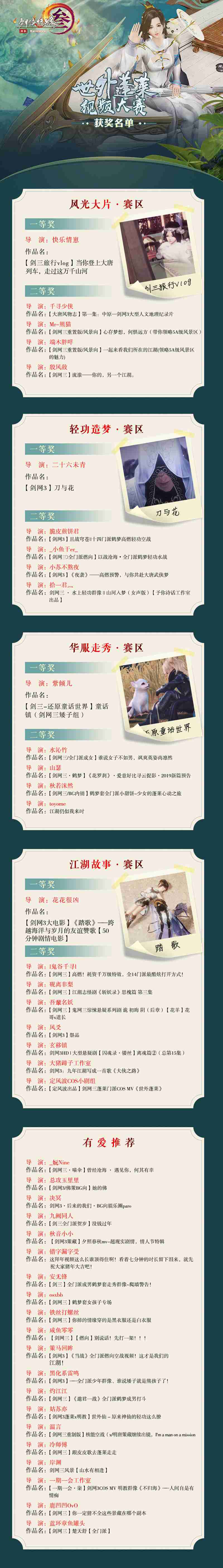 神仙打架创意爆炸 剑网3视频大赛2080Ti得主公布