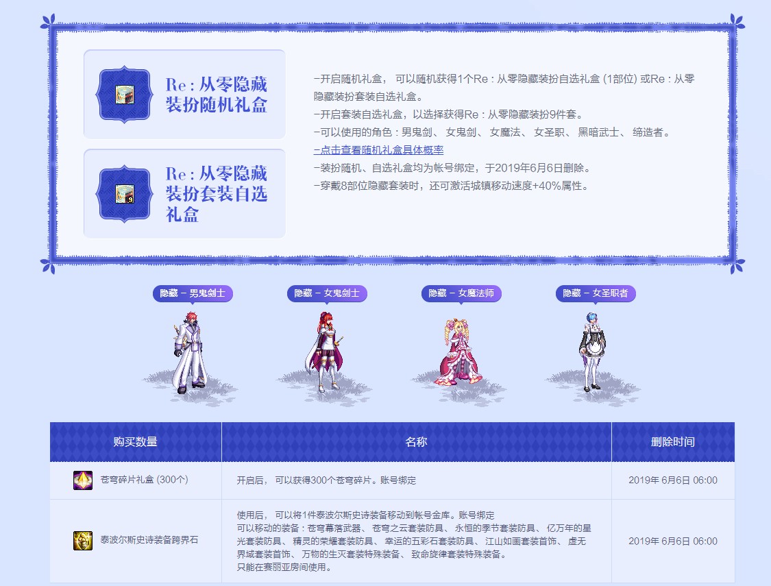 《DNF》Re：zero从零开始的异世界生活礼包