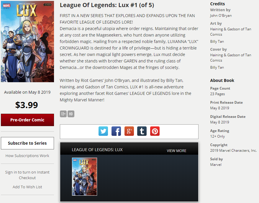 漫威拳头合作漫画《英雄联盟：拉克丝》5月8日发行 官方发布先导预告片