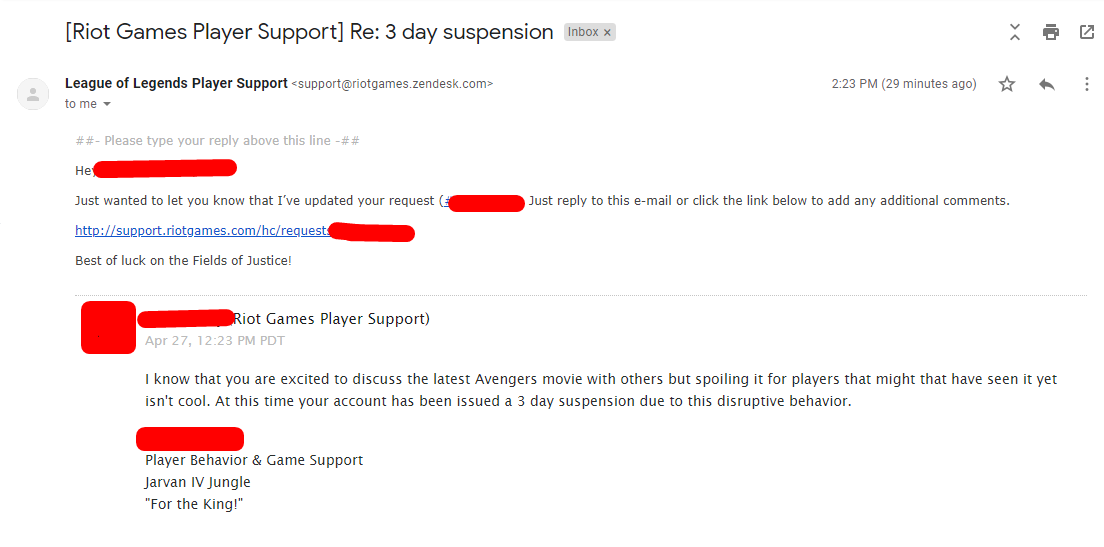 叫你再剧透！ 一名《LOL》玩家因剧透《复联》被封号