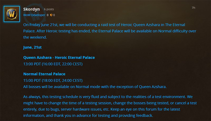 《魔兽世界》艾萨拉的永恒王宫 将进行最后的测试