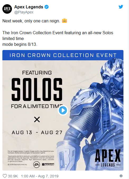 只有一个玩家能活！《Apex英雄》确定限时单排玩法