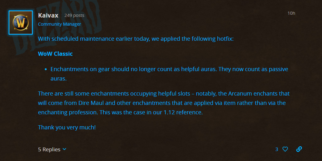 《魔兽世界》怀旧服物品附魔与BUFF光环问题修复