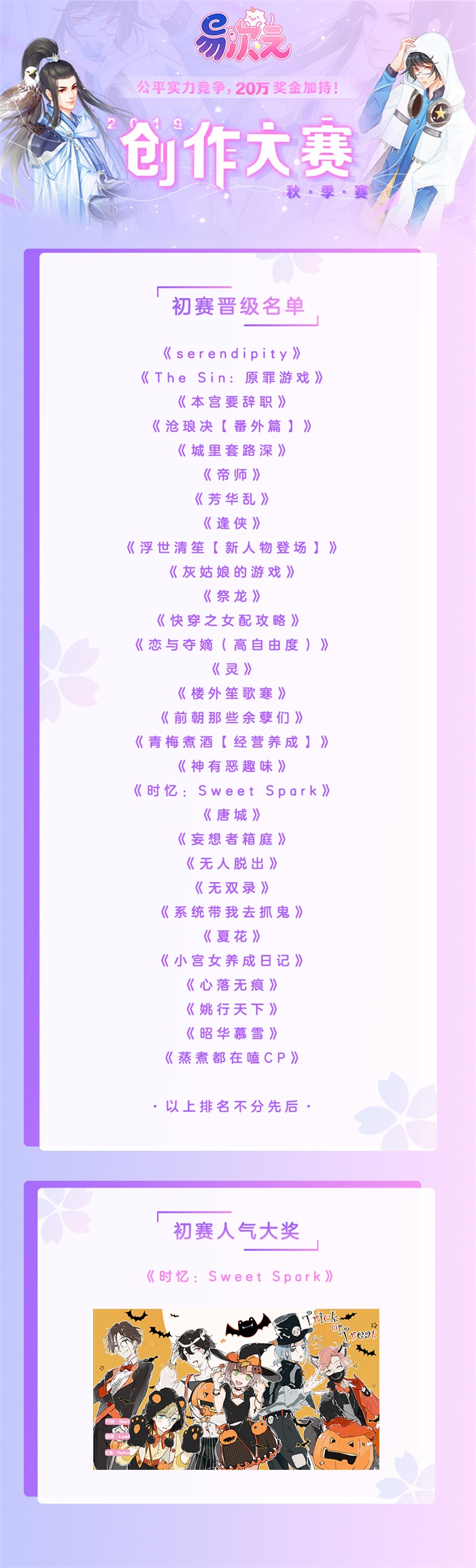 易次元秋季专业赛初赛结果公布！哪部作品才是你心中的top1？