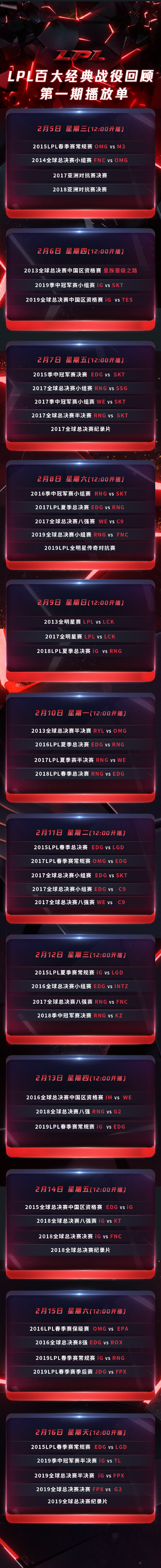 《英雄联盟》LPL百大经典战役特辑上线 播放单出炉