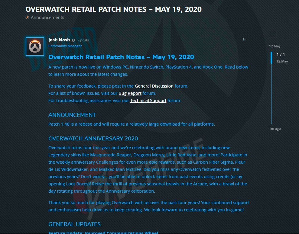 《守望先锋》2020周年活动详情泄露 19日开启新皮肤登场