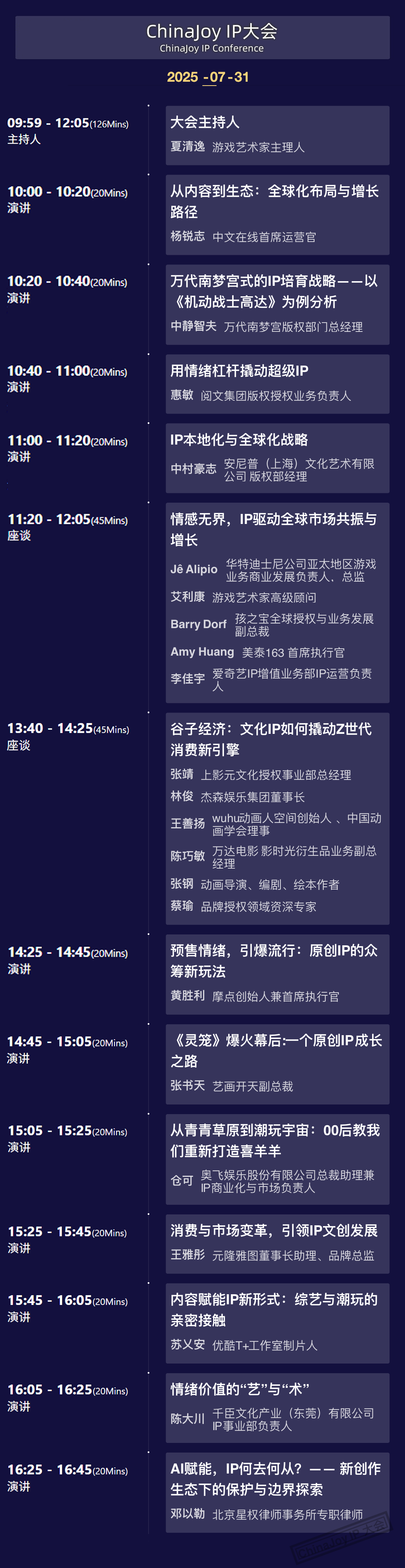 2025 ChinaJoy IP大会嘉宾议程公布！