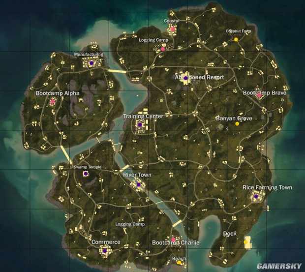 《绝地求生》4x4地图资源分布跳伞位置全解