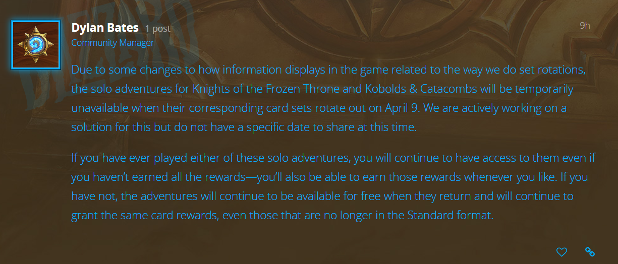 《炉石传说》冰封王座和地下城冒险将暂时关闭