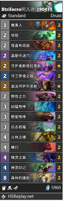 《炉石传说》大神Strifecro树人德卡组推荐