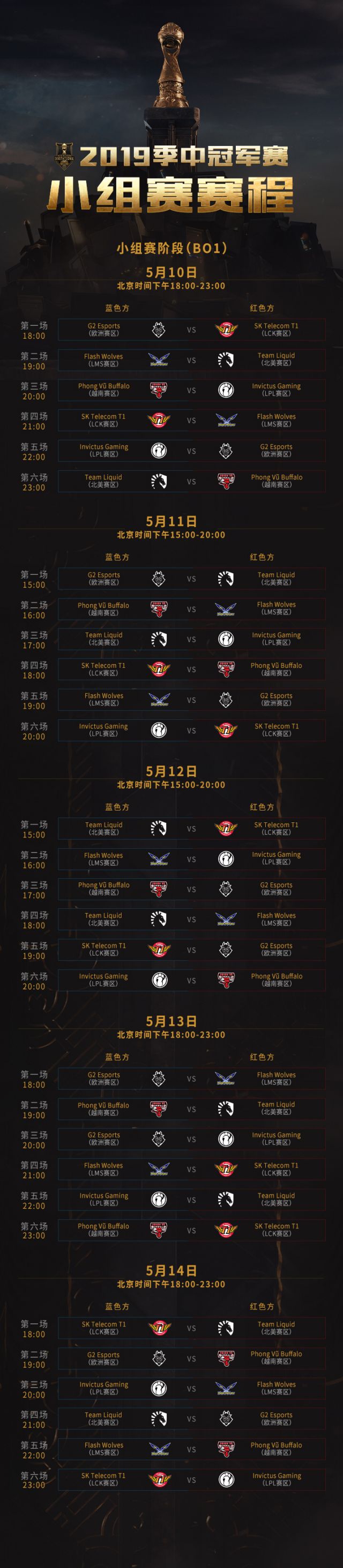 《LOL》2019MSI小组赛全赛程公布
