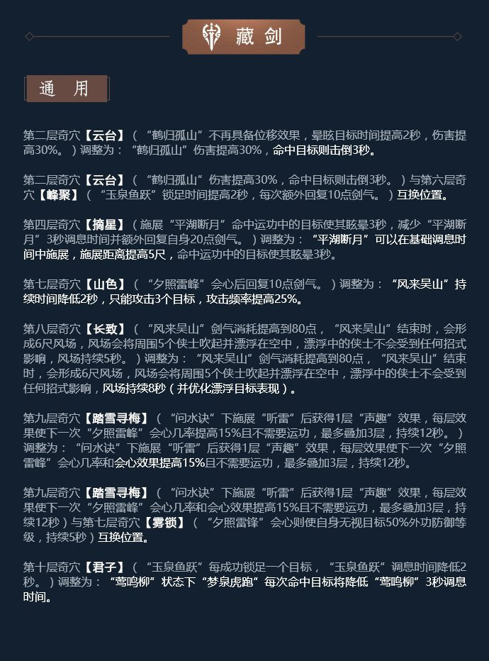 《剑网3》凌雪藏锋10月25日全门派技改汇总