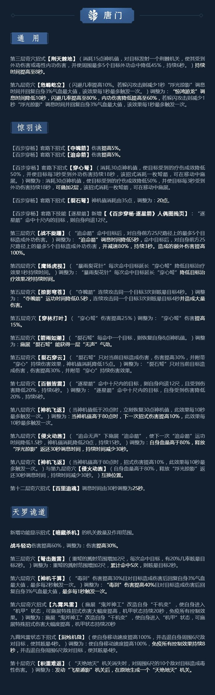 《剑网3》凌雪藏锋10月25日全门派技改汇总
