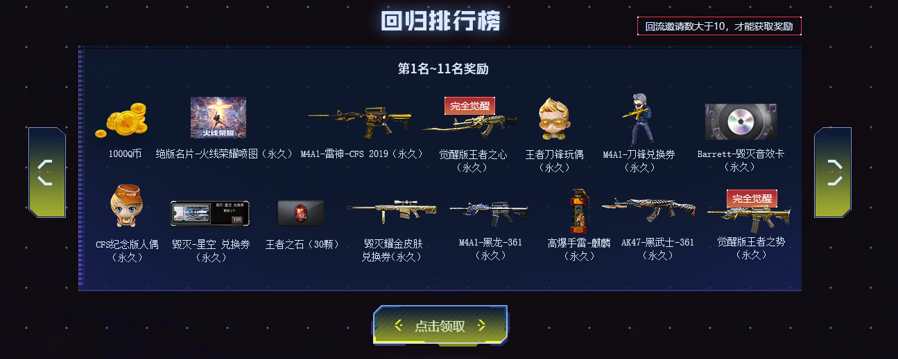 《CF》回归排行榜1-11名奖励一览