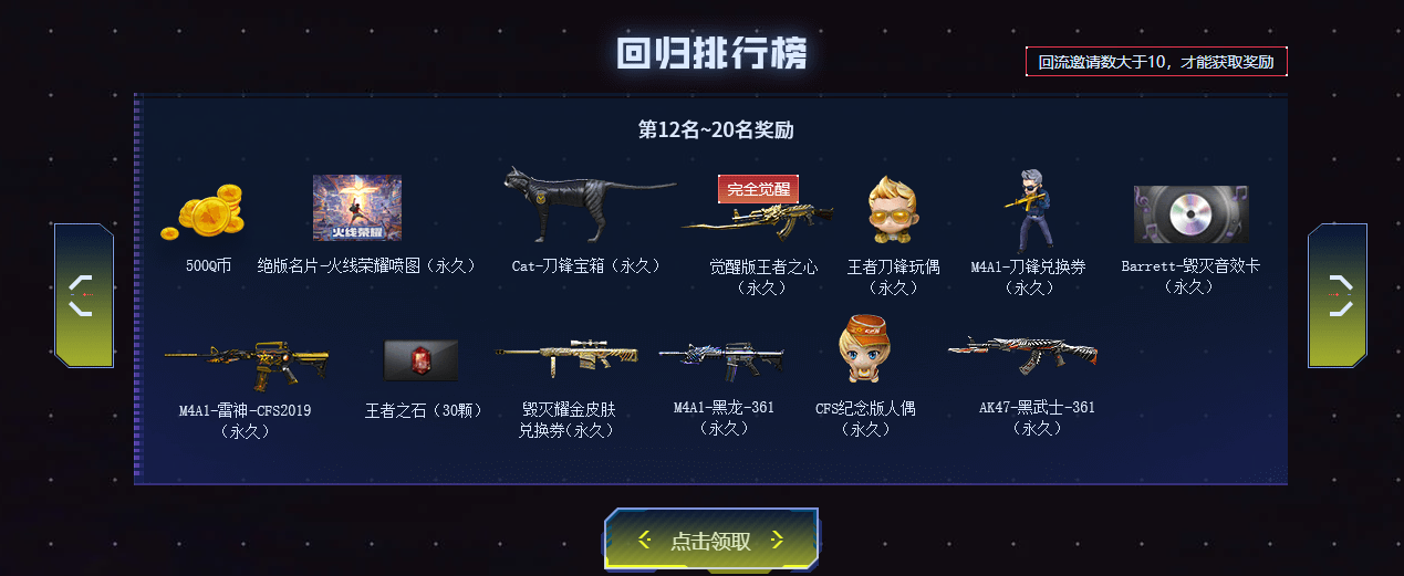 《CF》回归排行榜12-20名奖励一览