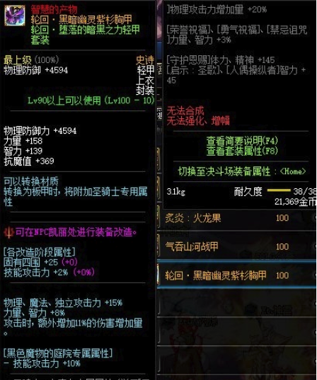 《DNF》轮回：黑暗幽灵紫衫胸甲介绍