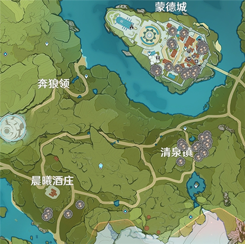 《原神》蒙德区域特产分布图