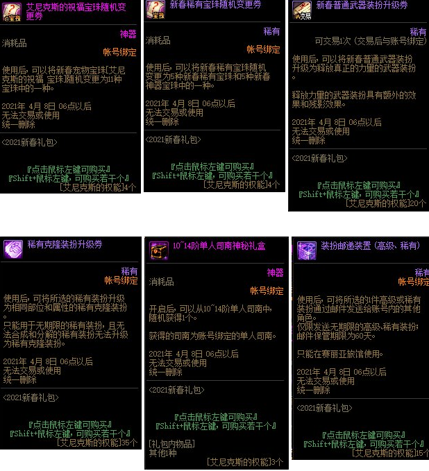 《DNF》权能商店物品大全