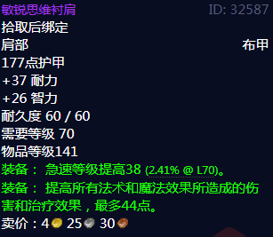 魔兽世界敏锐思维衬肩属性