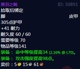 《魔兽世界》黑羽之靴属性