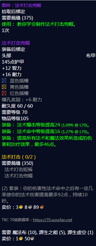 魔兽世界法术打击兜帽图纸哪里刷