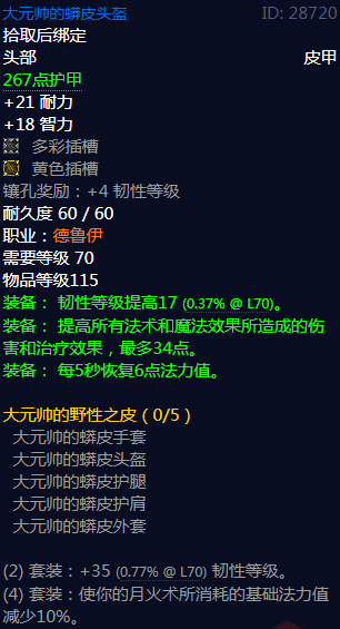《魔兽世界》大元帅的野性之皮属性介绍
