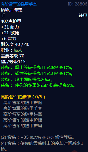 《魔兽世界》高阶督军的猎装属性介绍
