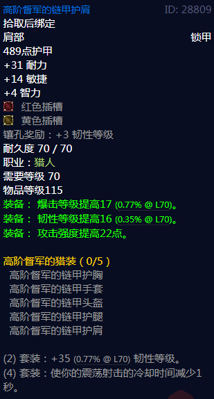 《魔兽世界》高阶督军的猎装属性介绍