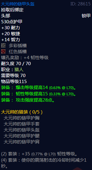 《魔兽世界》大元帅的猎装属性介绍