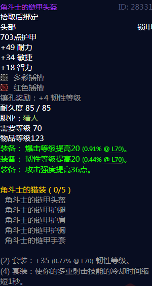 《魔兽世界》角斗士的猎装属性介绍