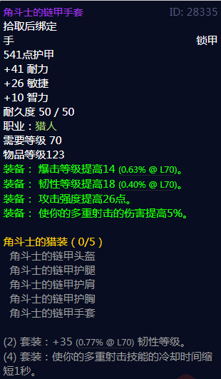 《魔兽世界》角斗士的猎装属性介绍