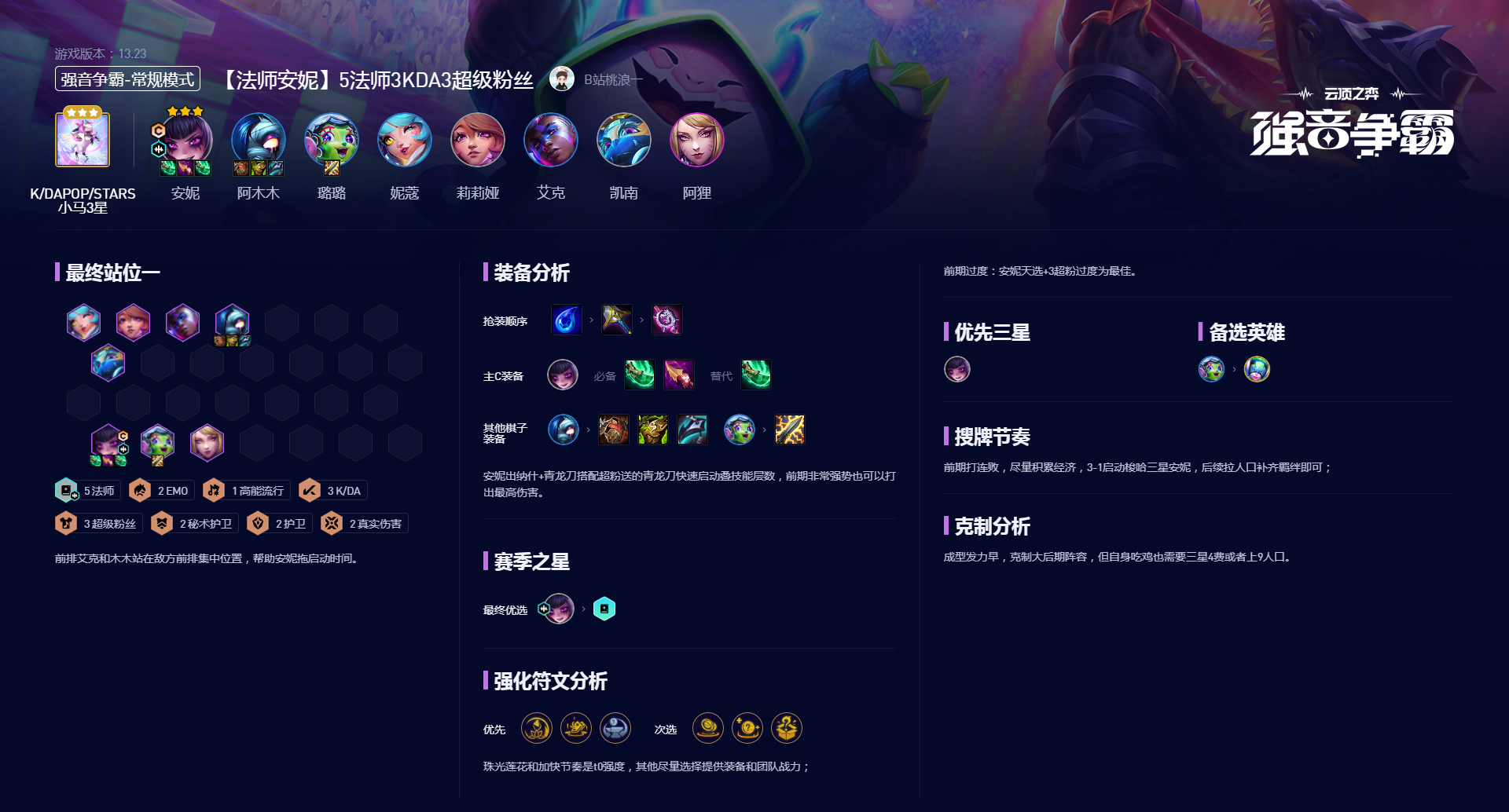 云顶之弈5法师3KDA3超级粉丝阵容攻略