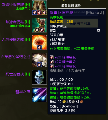 魔兽世界wlkP3奇袭贼BIS装备宝石附魔推荐