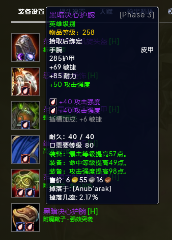 魔兽世界wlkP3奇袭贼BIS装备宝石附魔推荐