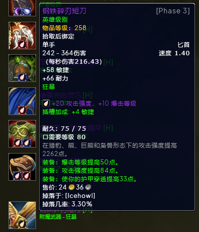 魔兽世界wlkP3奇袭贼BIS装备宝石附魔推荐