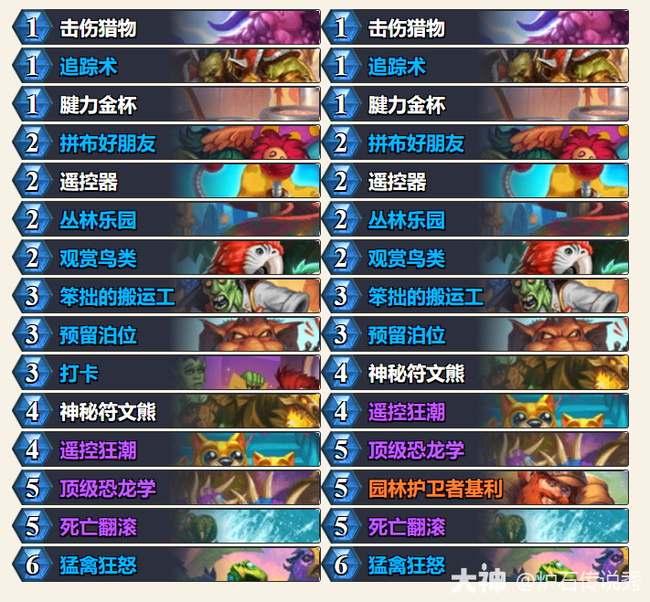 炉石传说夜雨霜污手猎卡组代码一览