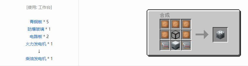 我的世界科技复兴发电设备合成表大全