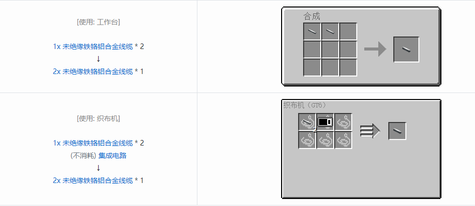 我的世界格雷科技62x未绝缘线缆合成表大全
