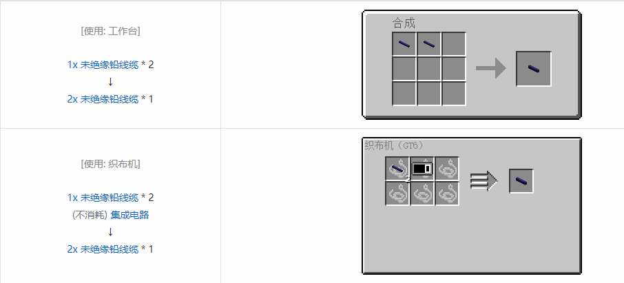 我的世界格雷科技62x未绝缘线缆合成表大全