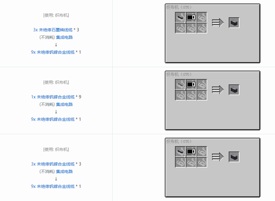 我的世界格雷科技6 9x 未绝缘线缆合成表大全