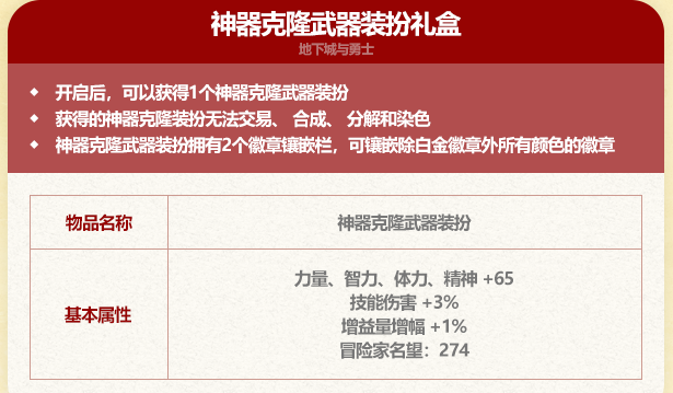 DNF神器克隆武器装扮属性一览