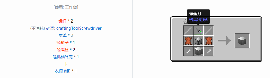 我的世界格雷科技6衣橱合成表大全
