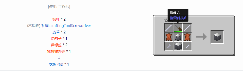 我的世界格雷科技6衣橱合成表大全