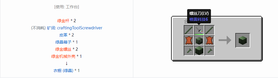 我的世界格雷科技6衣橱合成表大全