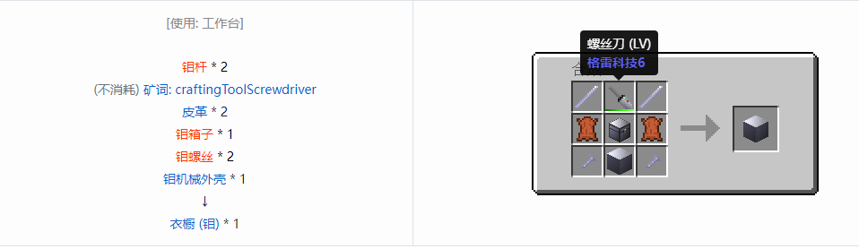 我的世界格雷科技6衣橱合成表大全